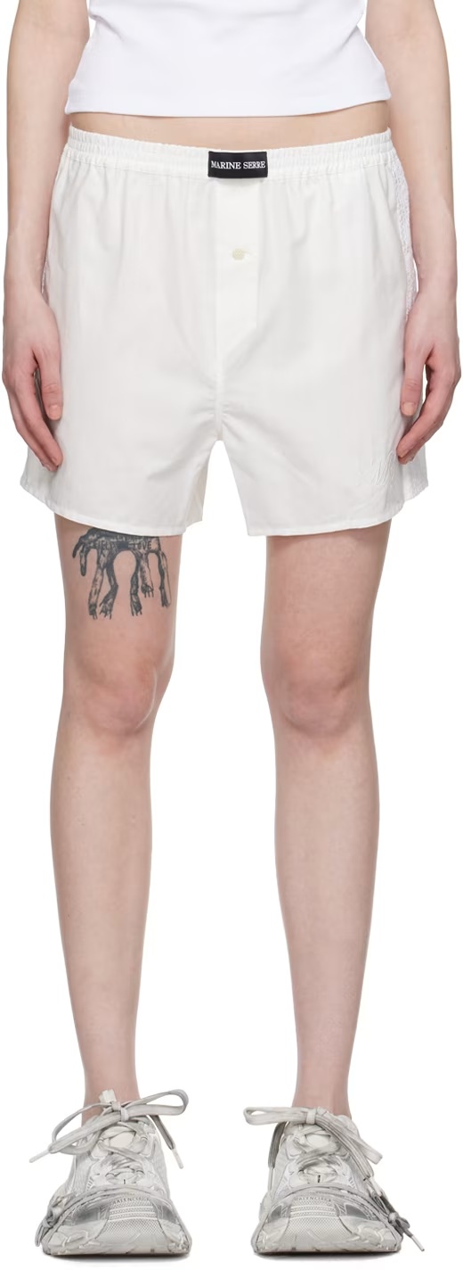 Marine Serre White Patch Shorts In Gray