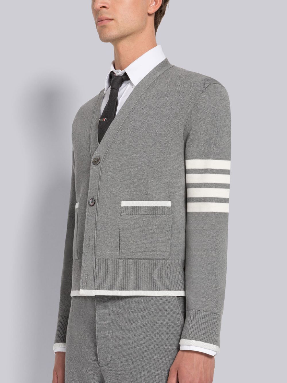 Thom Browne 4-bar Stripe Mini Cardigan In Gray