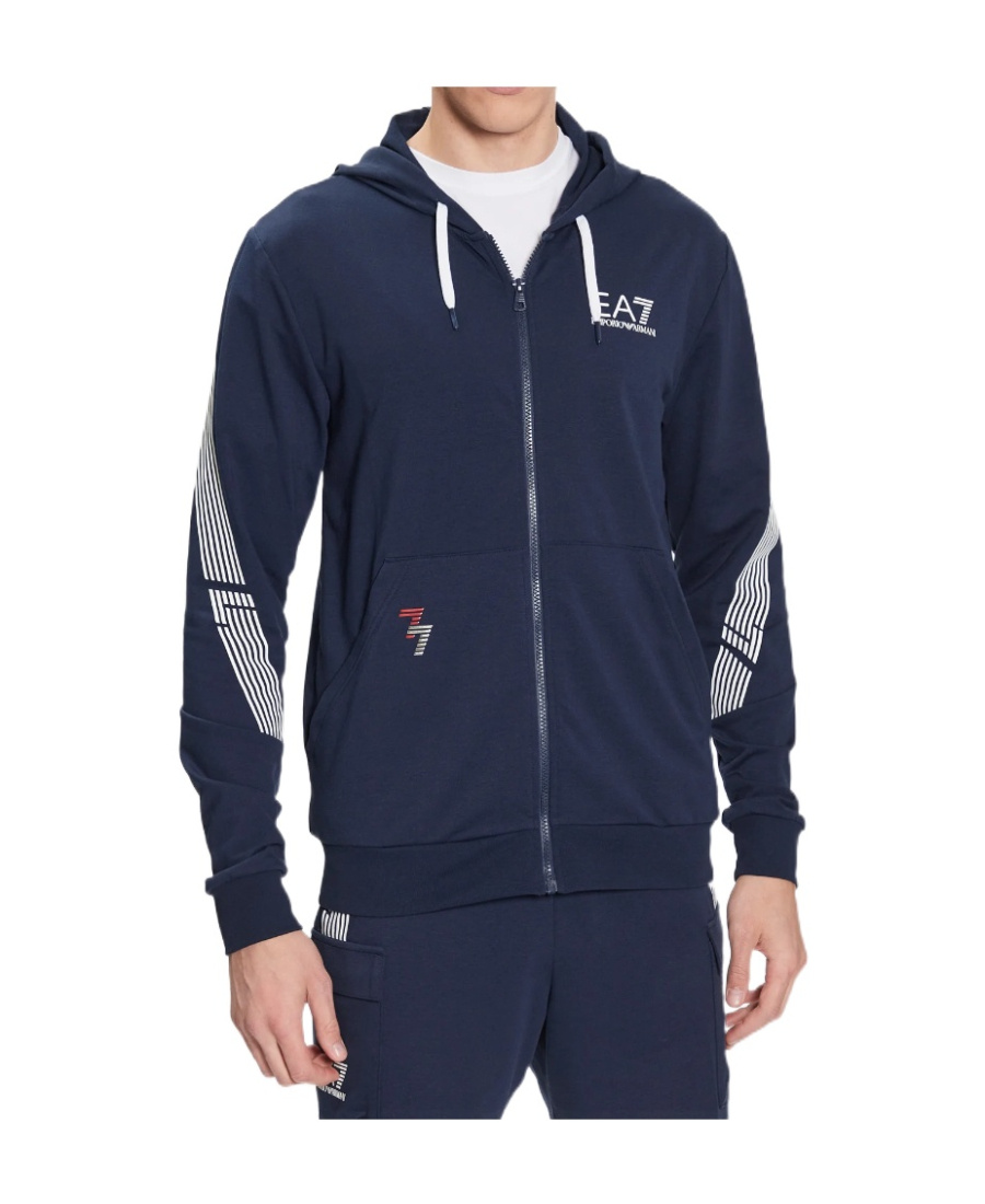 Ea7 Hooded Zipper Sweater In Blue