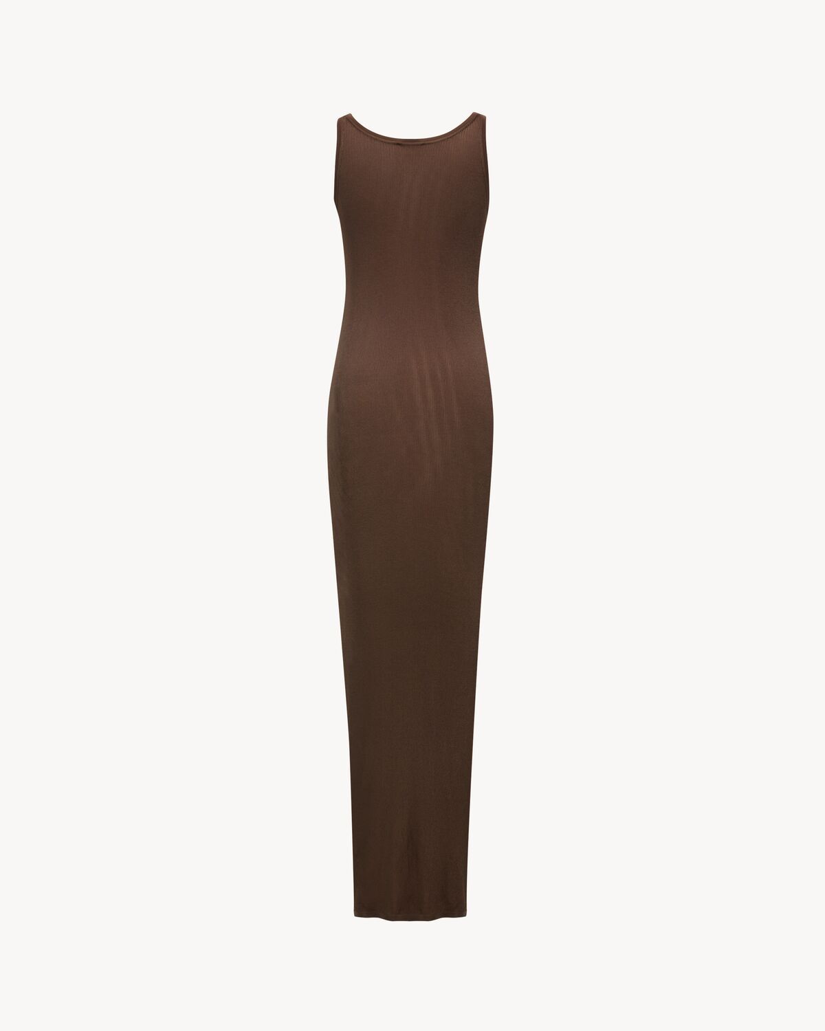 Saint Laurent Long Tank Dress In Rib Knit In Brown