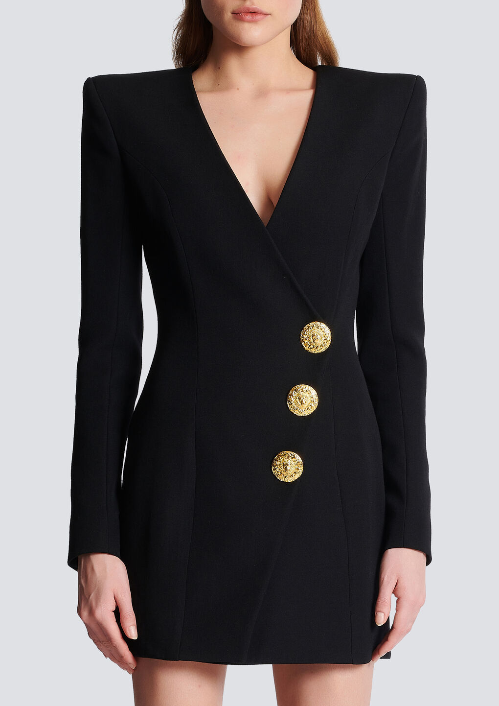 Balmain A Dress With A Low Collar With Decorative Buttons In Black