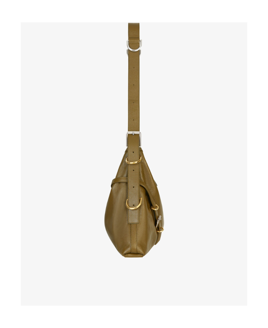 Givenchy Voyou Medium Shoulder Bag In Tumbled Leather In Deep Khaki