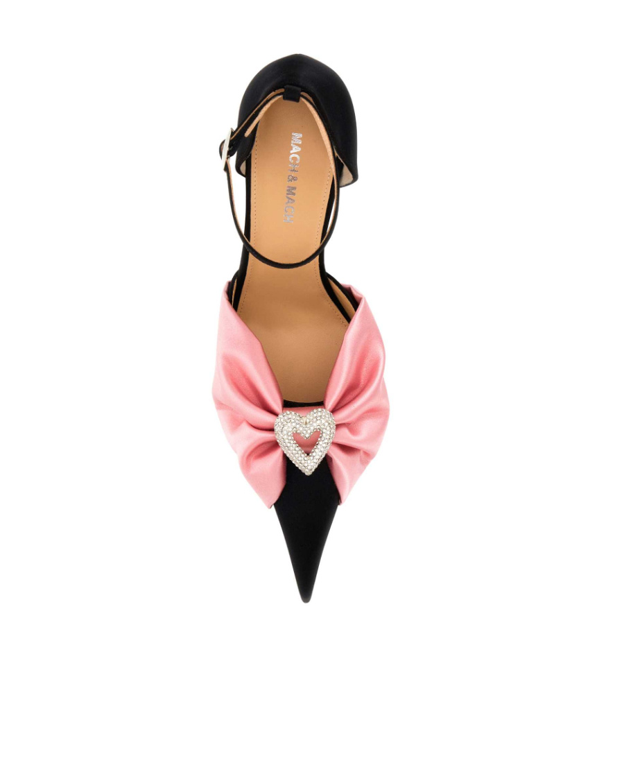 Machmach Double Heart 110mm Satin Pumps In Pink