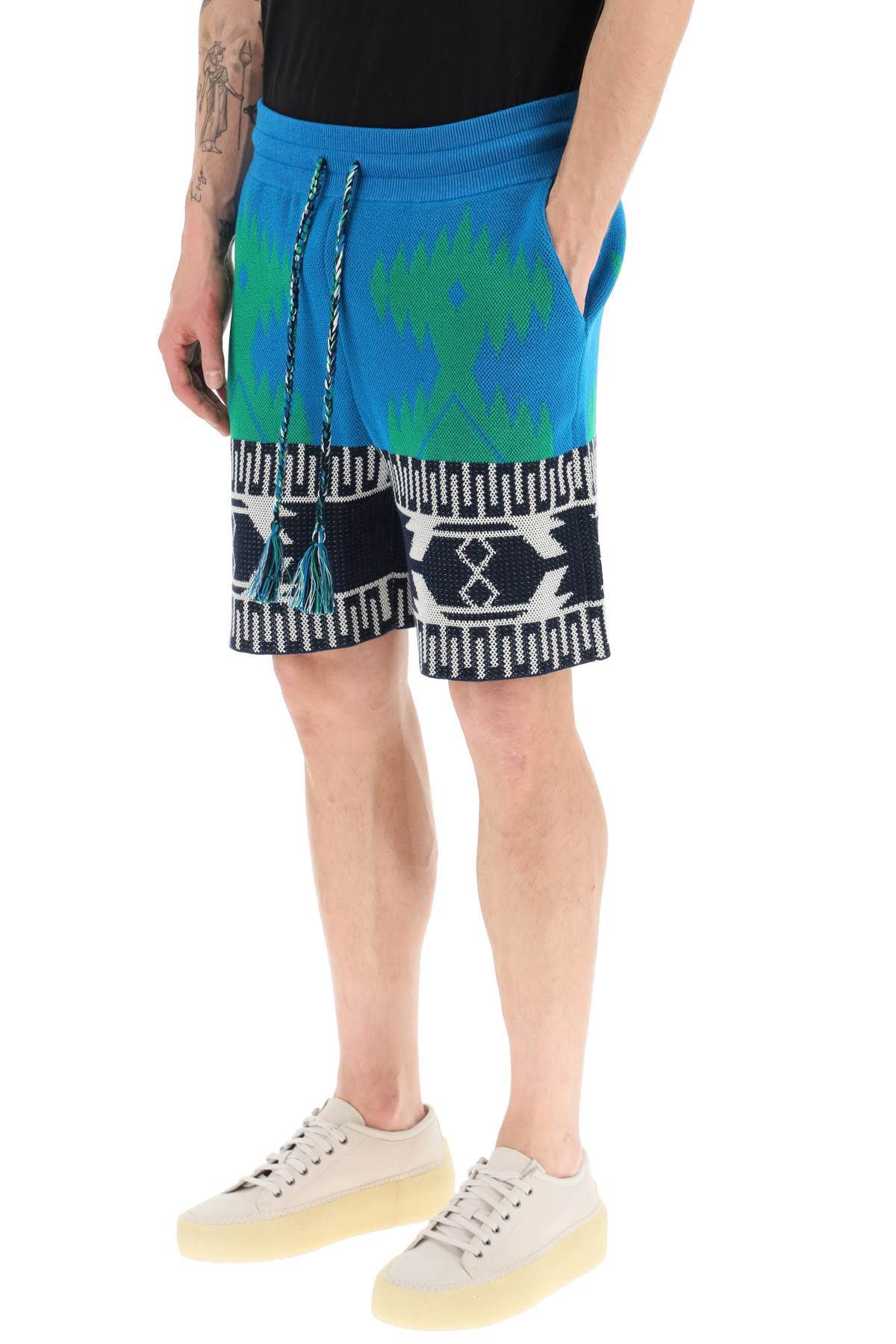 Alanui Piquet Cotton Icon Shorts With Geometric Motif In Blue