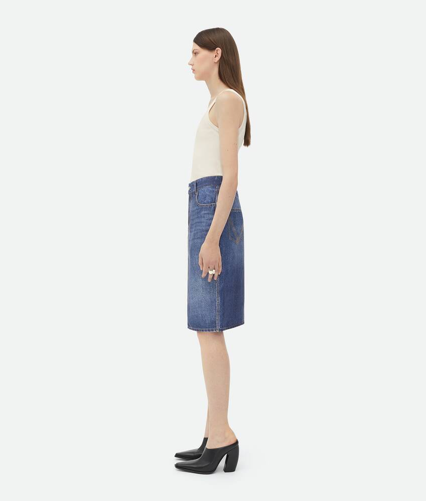 Bottega Veneta Denim Printed Silk And Viscose Midi Skirt In Blue