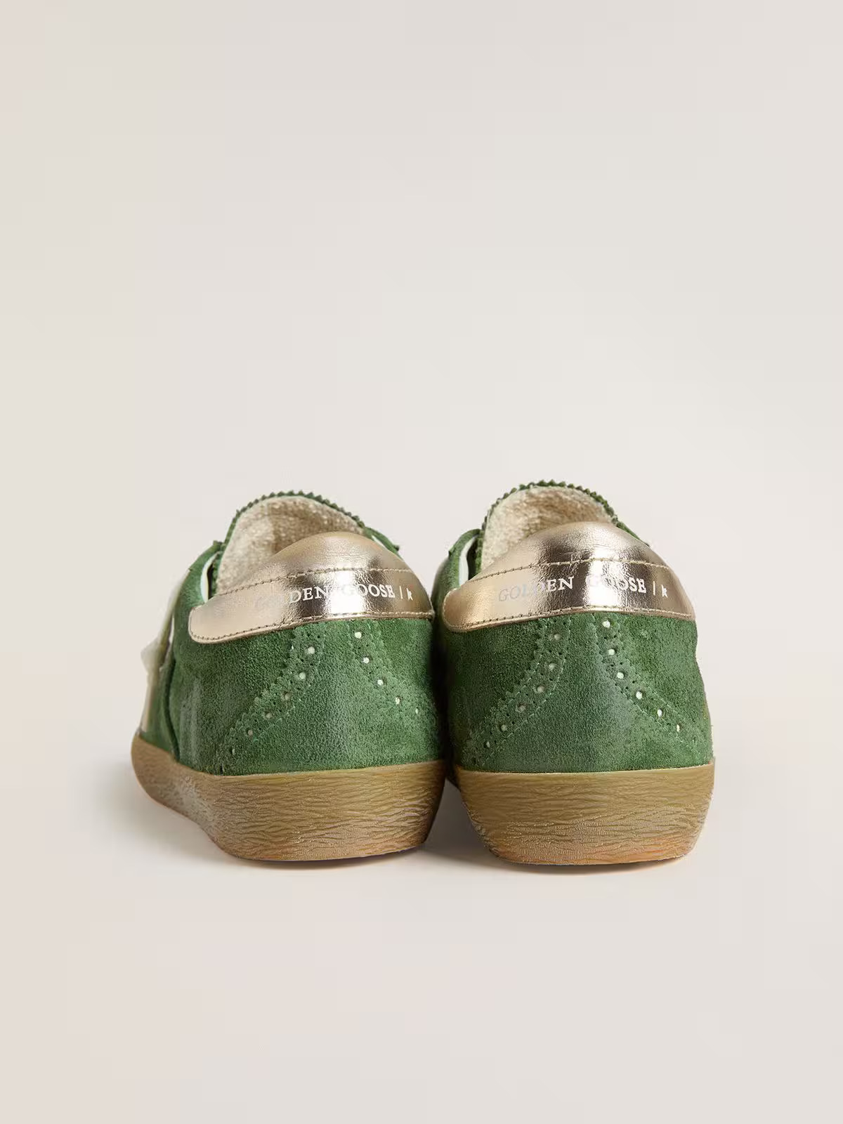 Golden Goose Super-star Distressed Suede And Metallic Leather Sneakers In Green