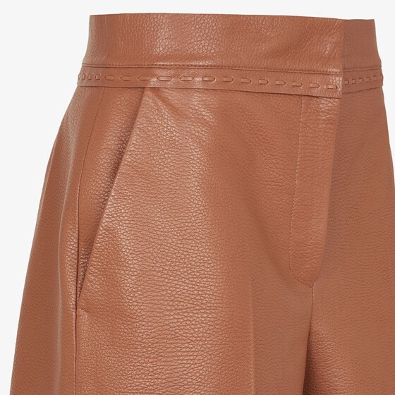 Fendi Selleria-stitching Leather Shorts In Brown