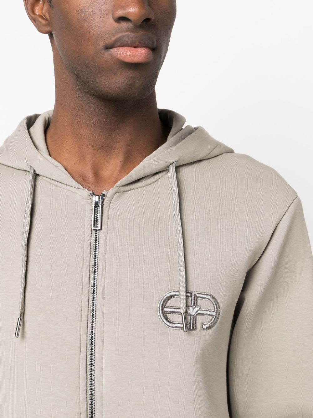 Emporio Armani Logo-embroidered Drawstring Hoodie In Nude