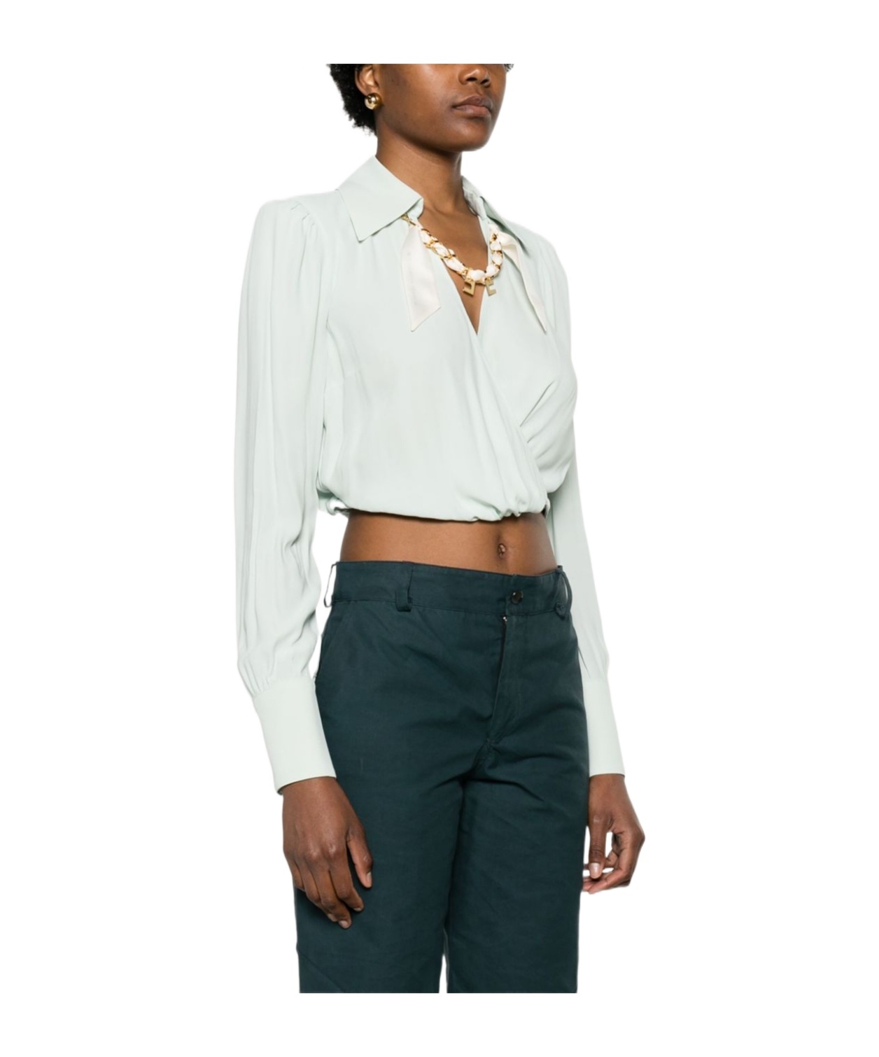 Elisabetta Franchi Shirt With Chain Detail And Cropped Length In Blue