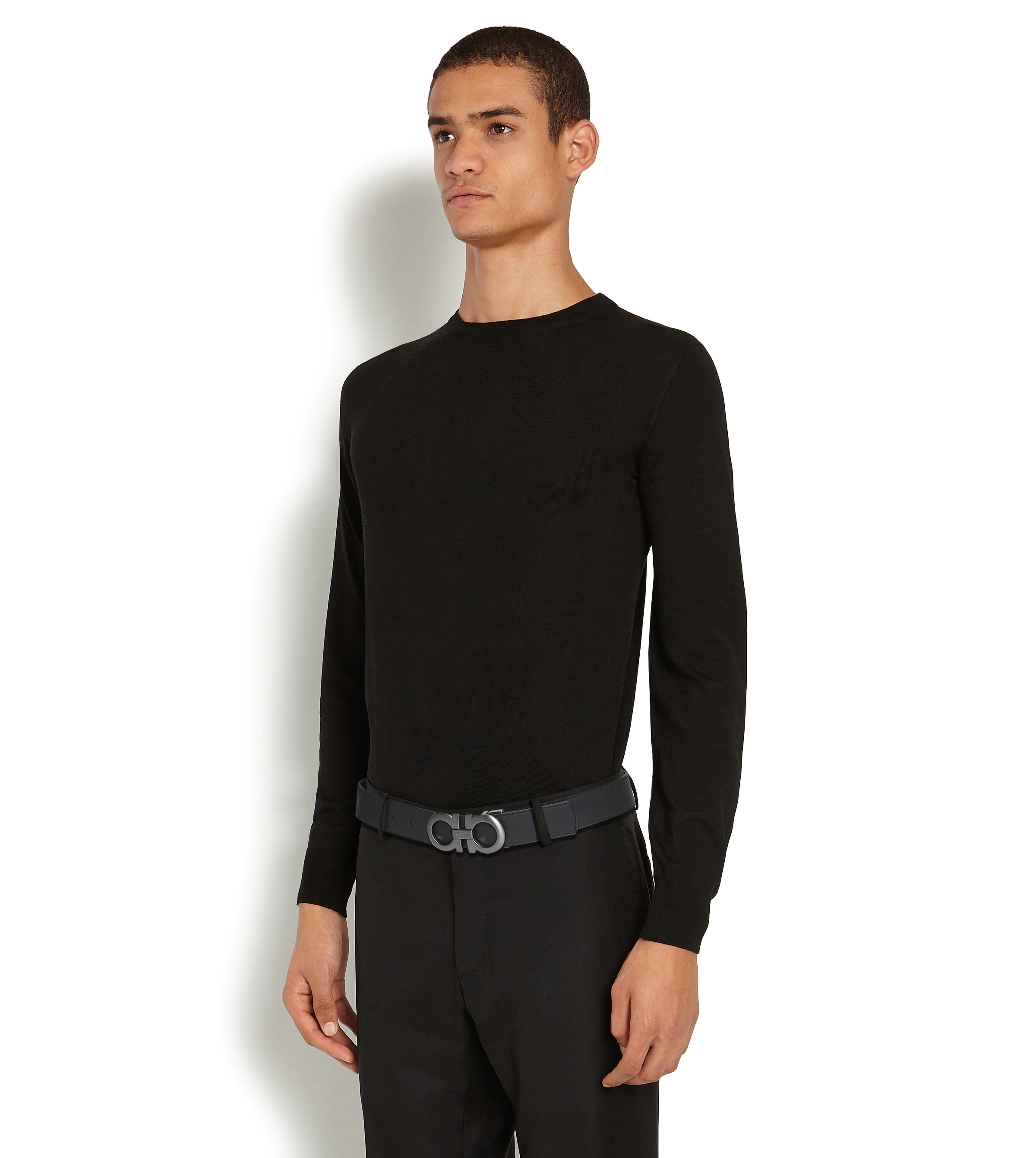 Ferragamo Double-sided Adjustable Gancini Belt In Black