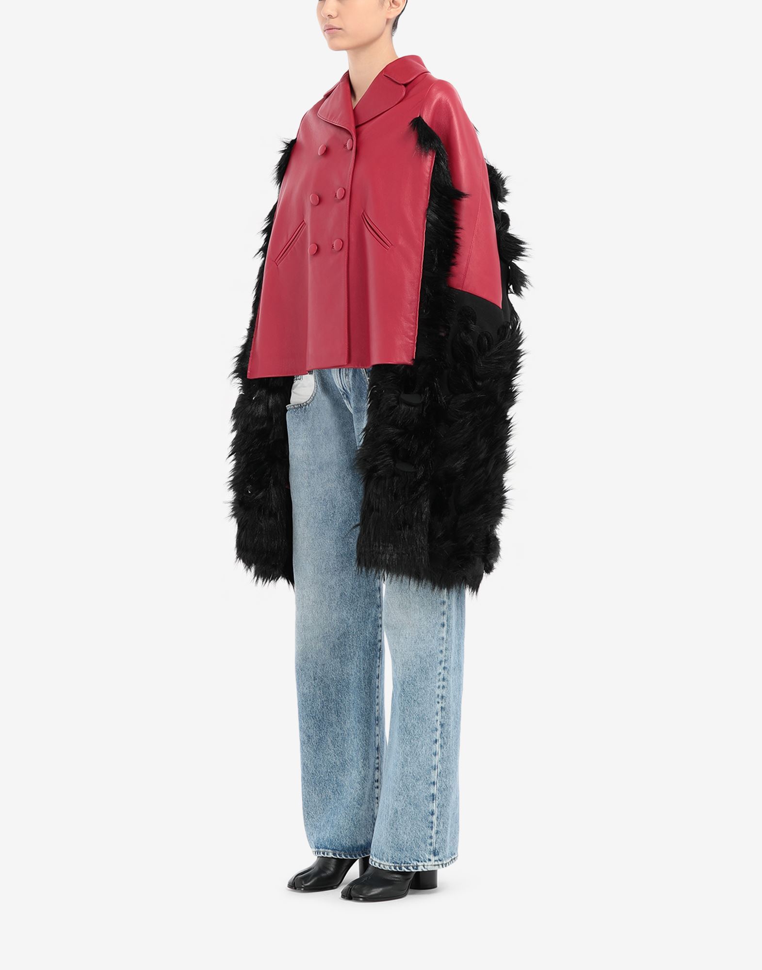 Maison Margiela Mantella In Pelle Profilata In Ecopelliccia Jacket In Red