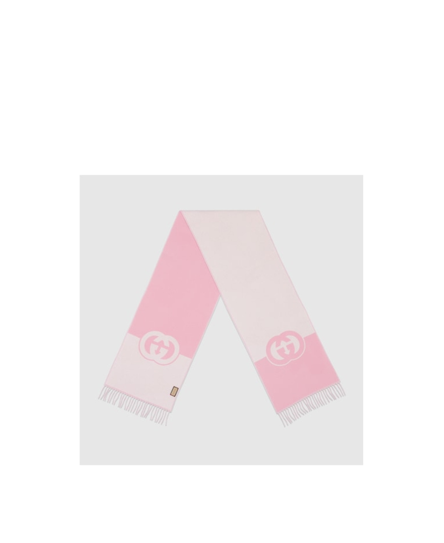 Gucci Wool Cashmere Scarf With Interlocking G In Pink