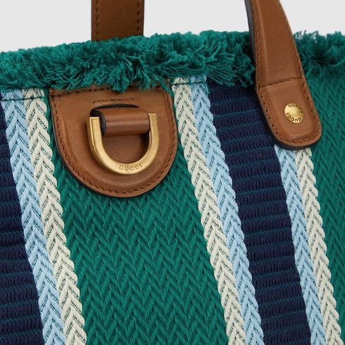 Gucci Medium Embroidered Canvas Tote Bag In Green