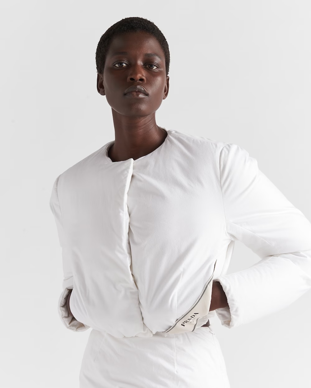 Prada Cropped Padded Jacket In White