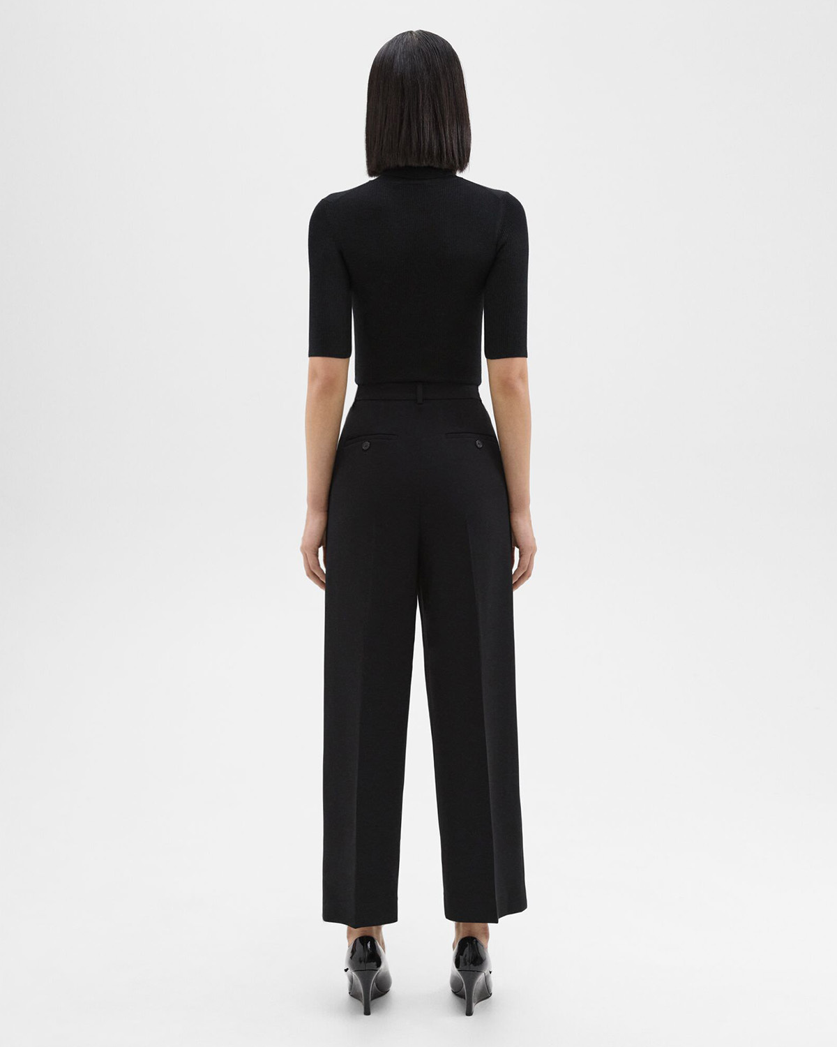 Theory High Waist And Wide Legs Casual Trousers In Black