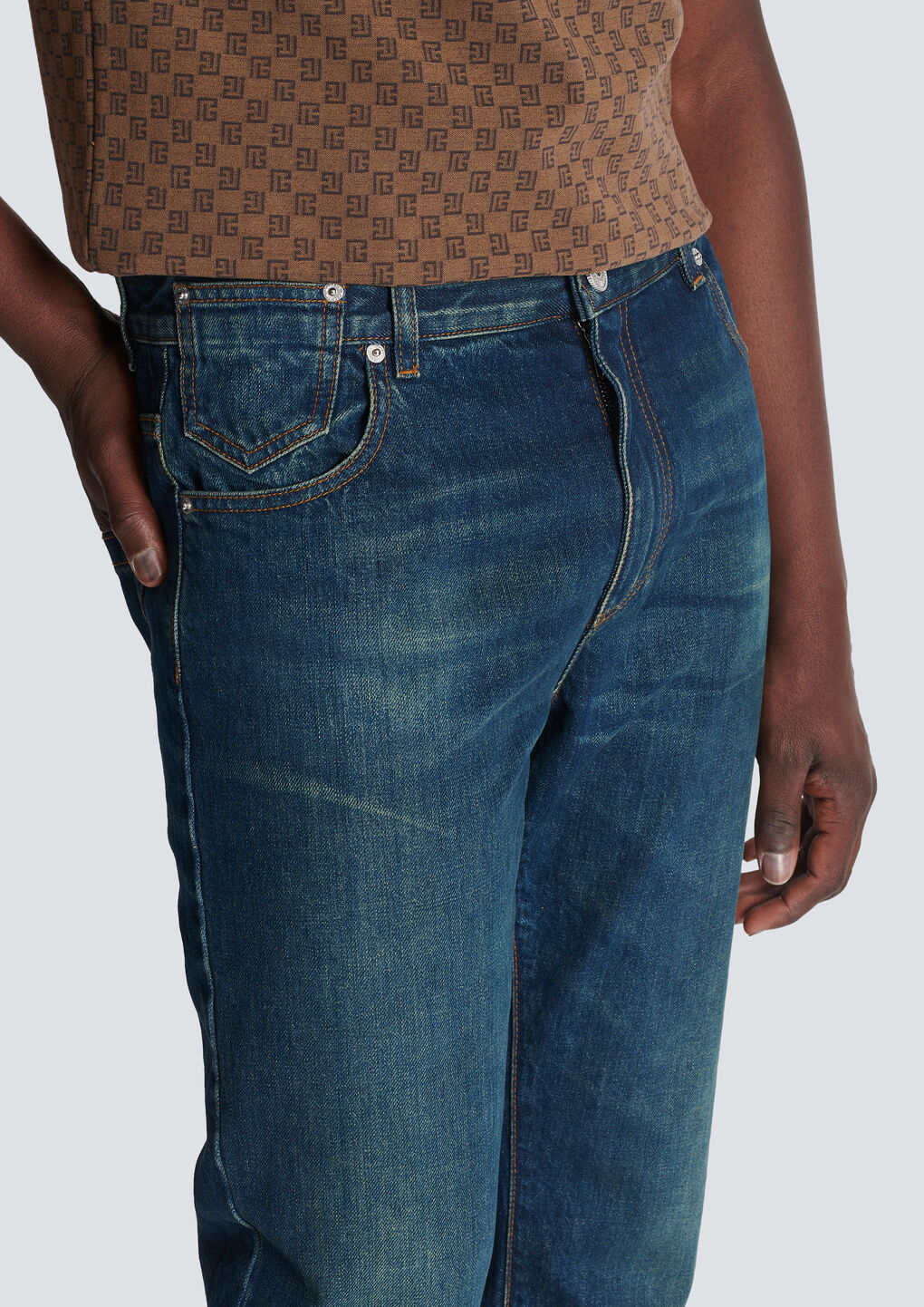 Balmain Vintage Logo-patch Straight-leg Jeans In Blue