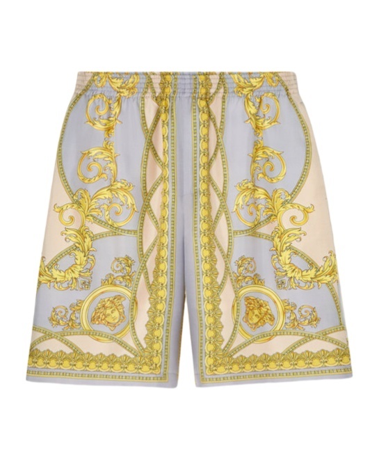 Versace La Coupe Des Dieux Print Silk Shorts In Nude