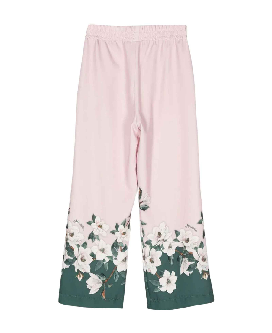 Monnalisa Floral-print Elastic Waist Trousers In Pink