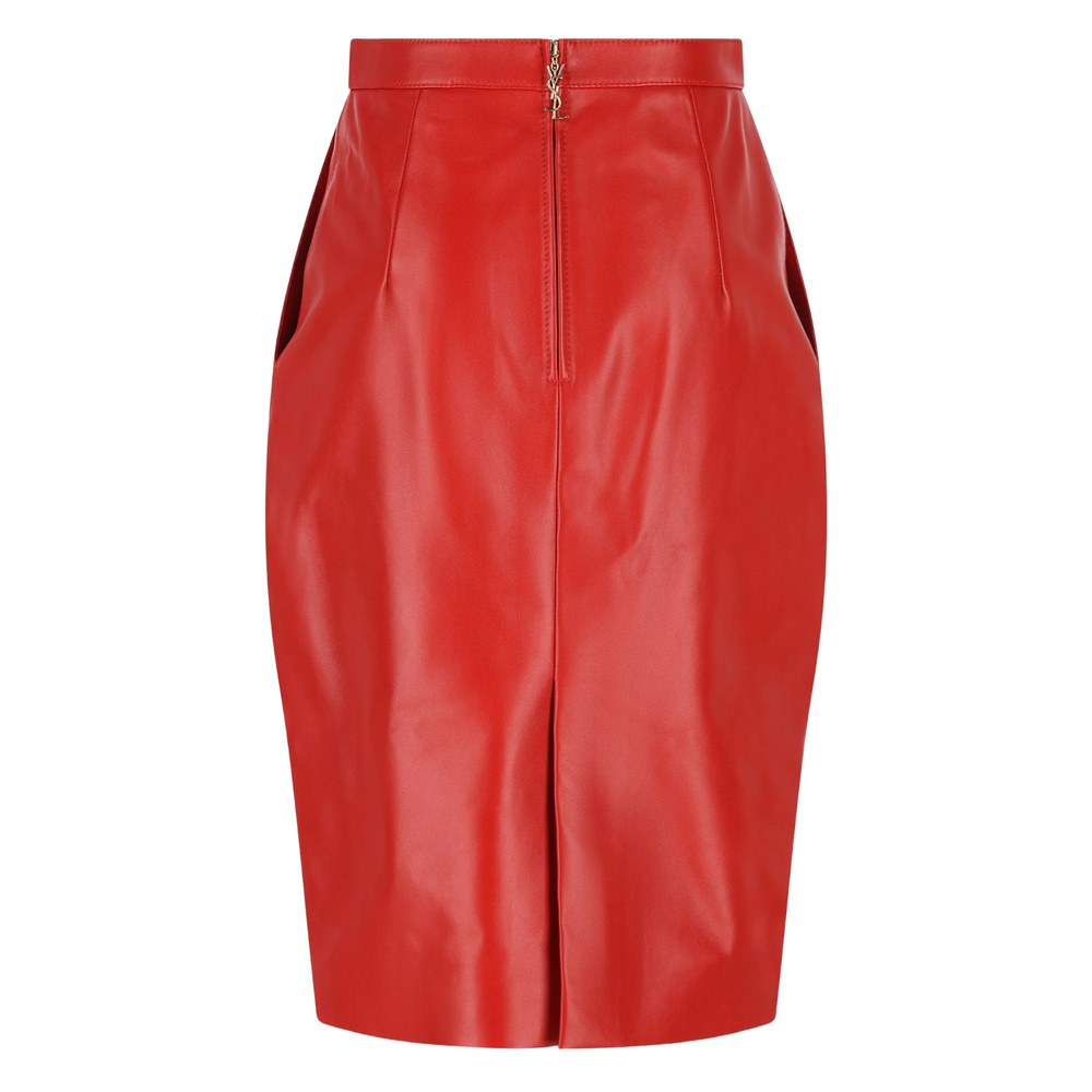 Saint Laurent Leather Midi Skirt In Red