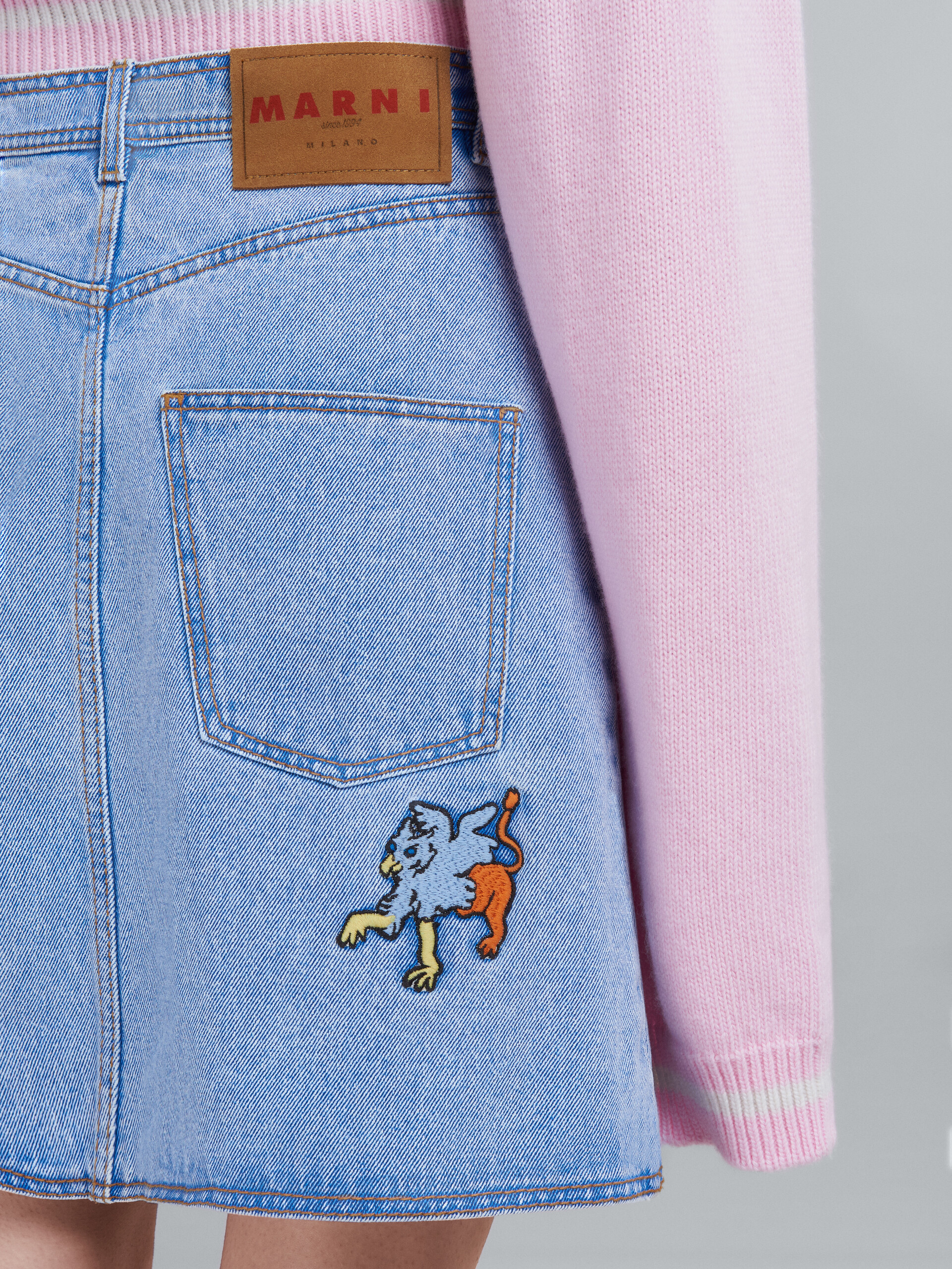Marni Embroidered High-rise Denim Miniskirt In Blue