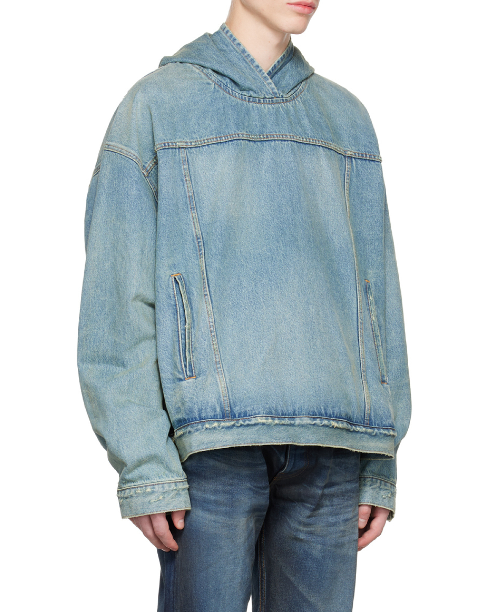 Balenciaga Washed-effect Denim Jacket In Blue