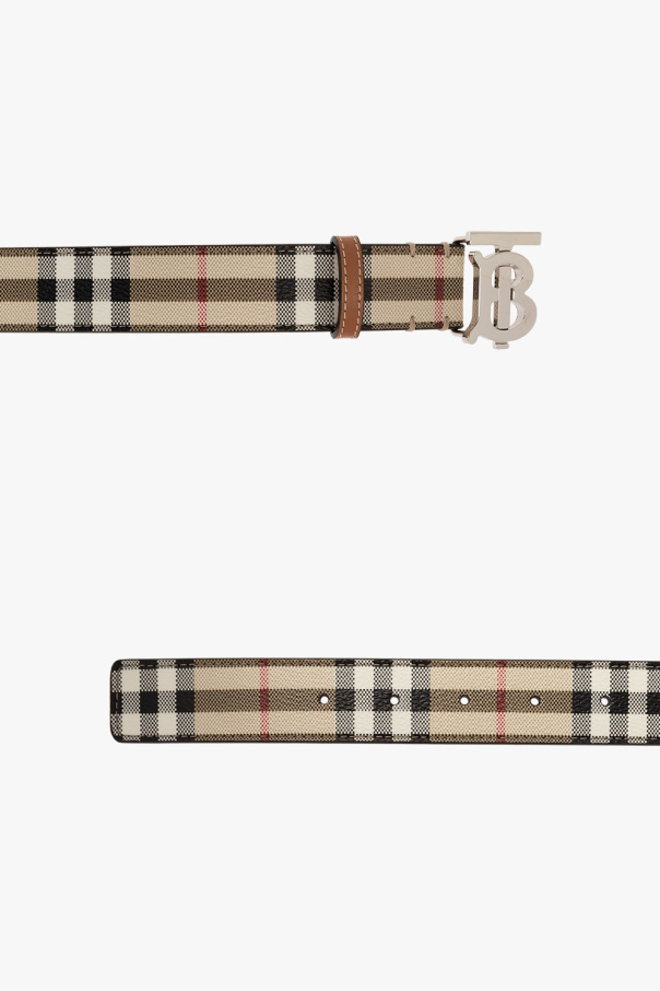 Shop Burberry Tb Check-print Leather Belt In Multicolor