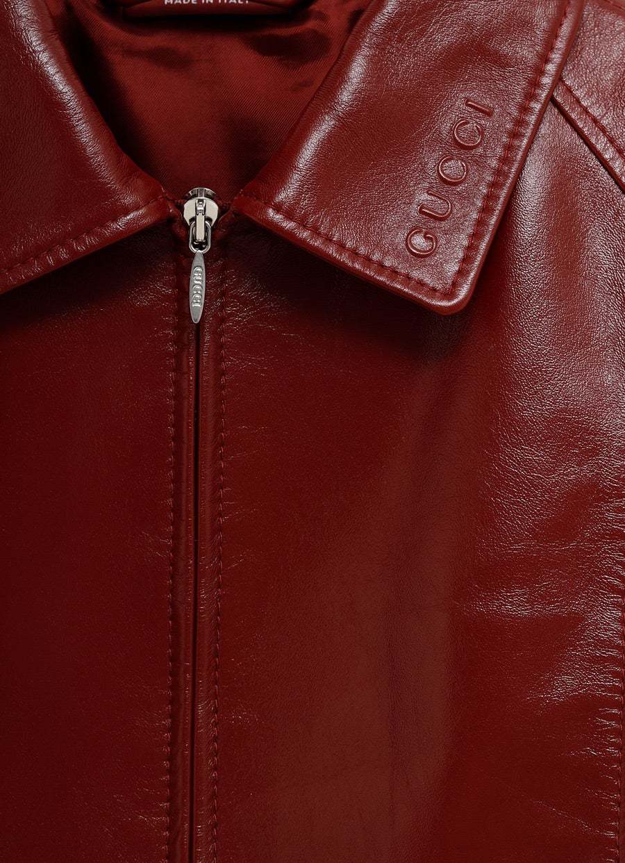Gucci Rear Elasticated Leather Jacket In Red
