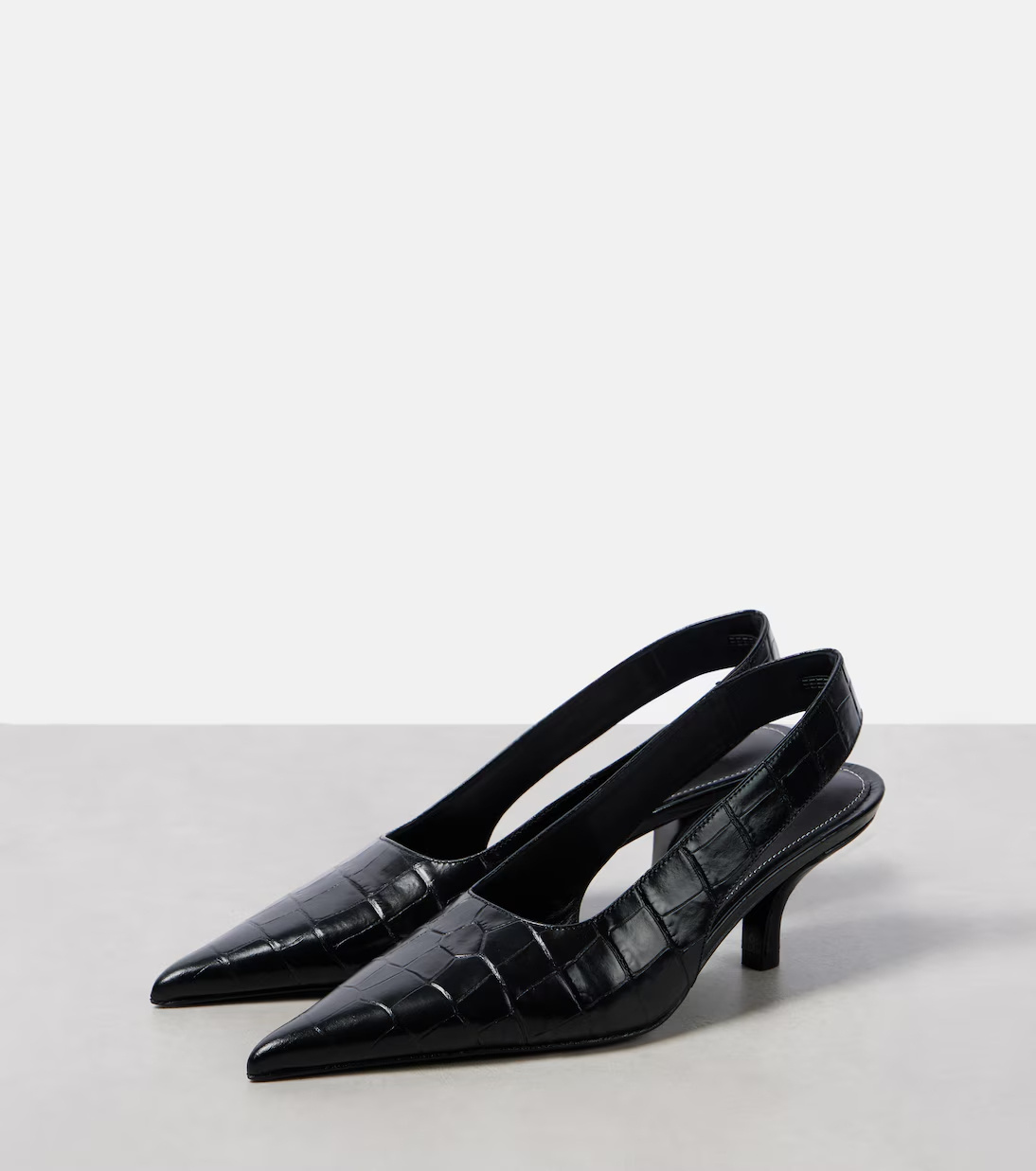Totême Leather Slingback Pumps With Croco Effect In Black