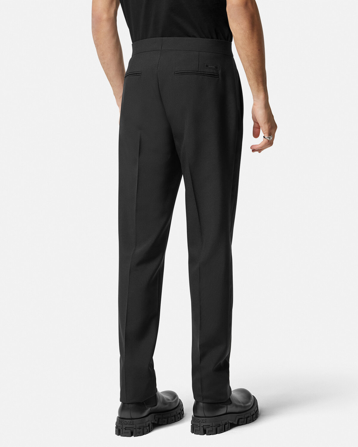VERSACE VERSACE LOGO-APPLIQUÉ TAPERED-LEG CHINO TROUSERS