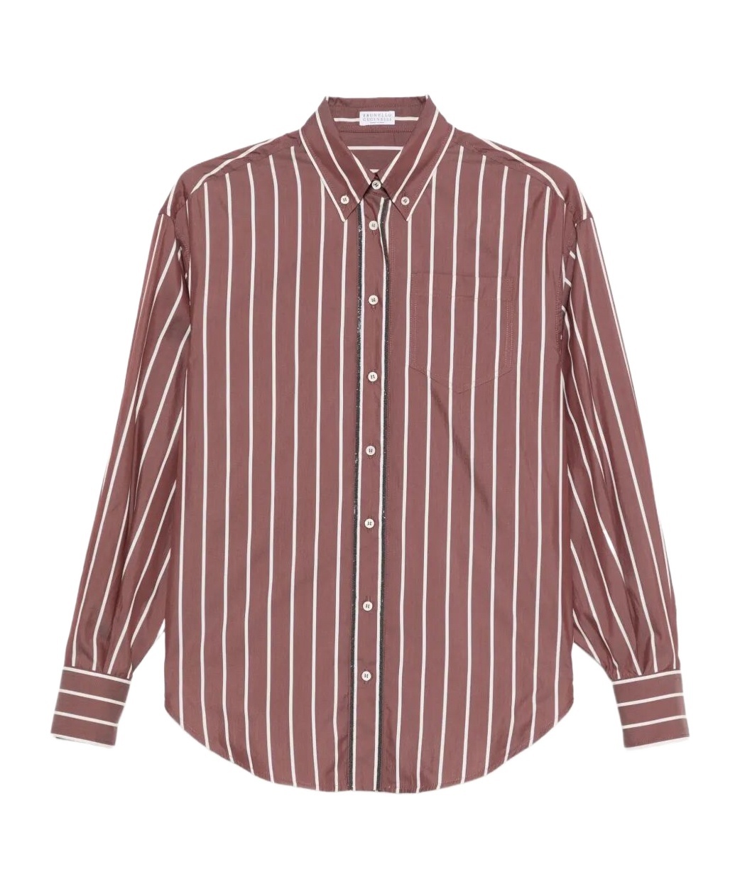 Brunello Cucinelli Striped Cotton-silk Button Down Shirt With Monili Trim In Multi