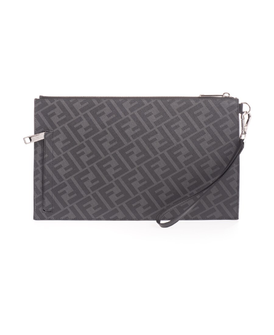 Fendi Flat Ff Motif Panelled Pouch In Black