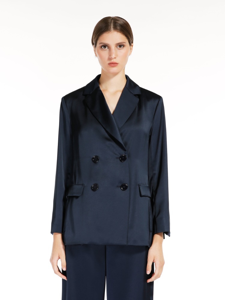 Max Mara Double-breasted Satin Casual Jacket In Black