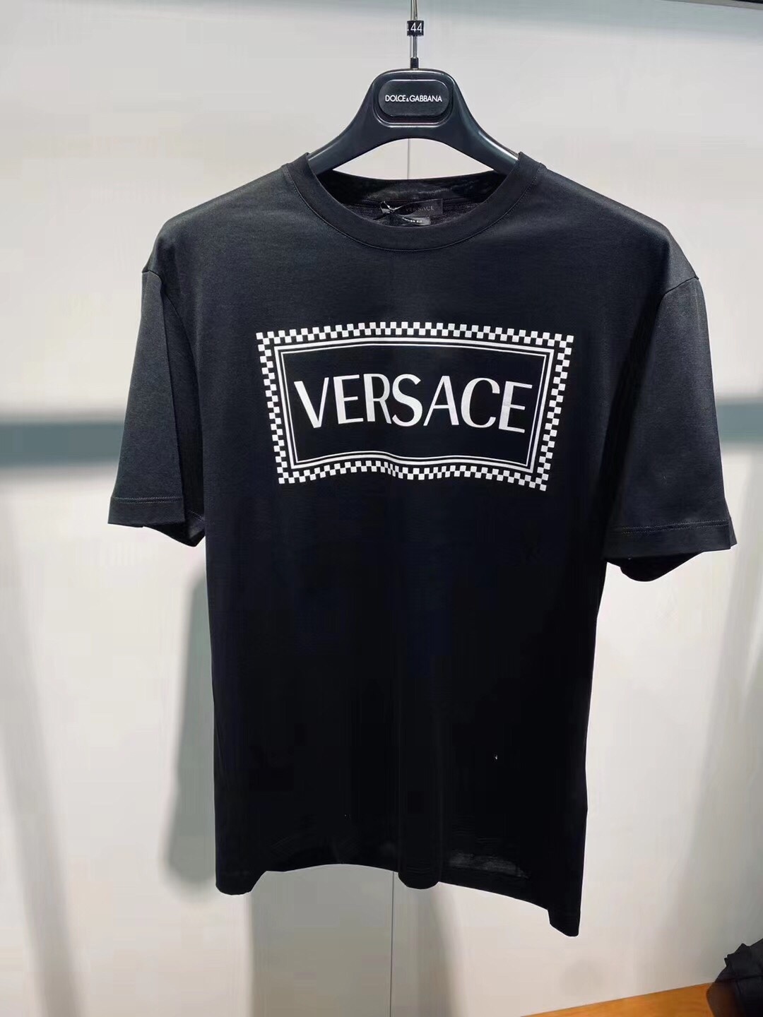 Shop Versace Logo Check Print Cotton T Shirt In Black