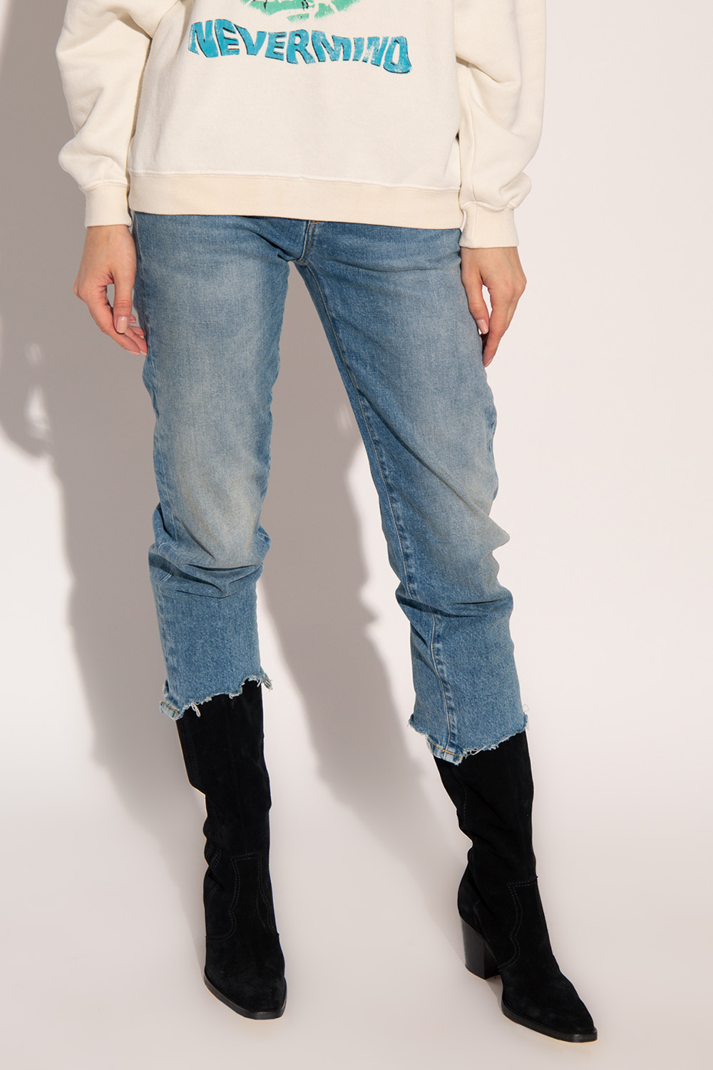 R13 Distressed-edge Straight-leg Jeans In Gray