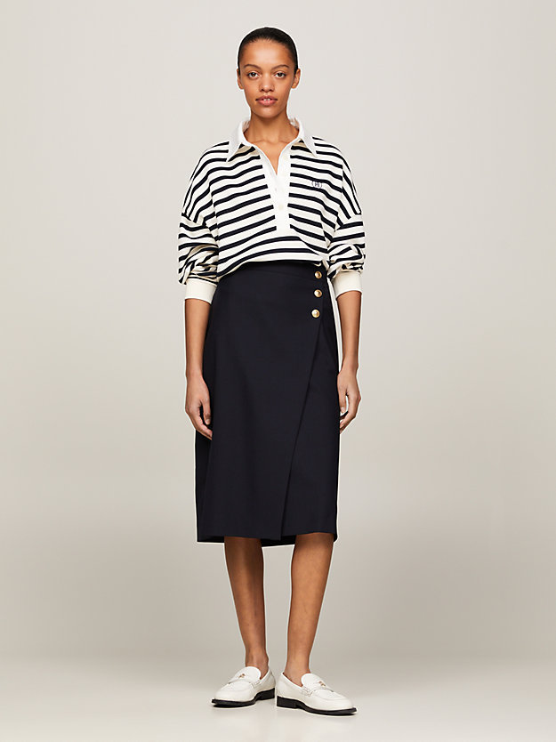 Tommy Hilfiger Gold Button Midi Skirt Clothing In Black