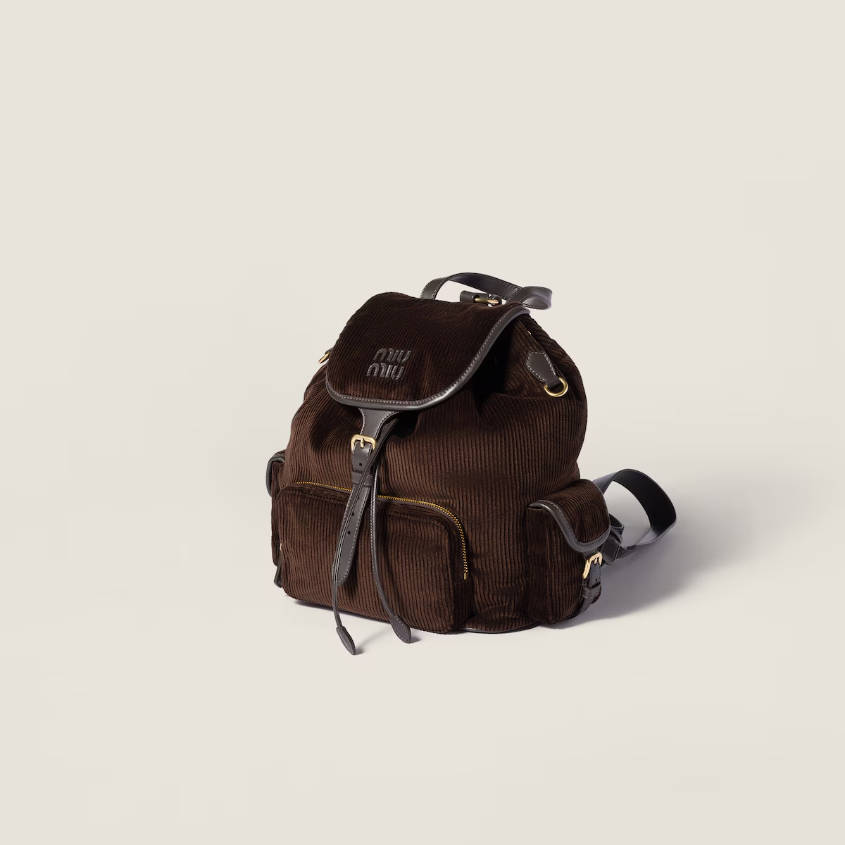 Miu Miu Logo Backpack In Brown
