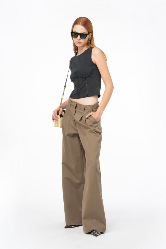 Pinko Wide-leg Cotton Trousers In Brown