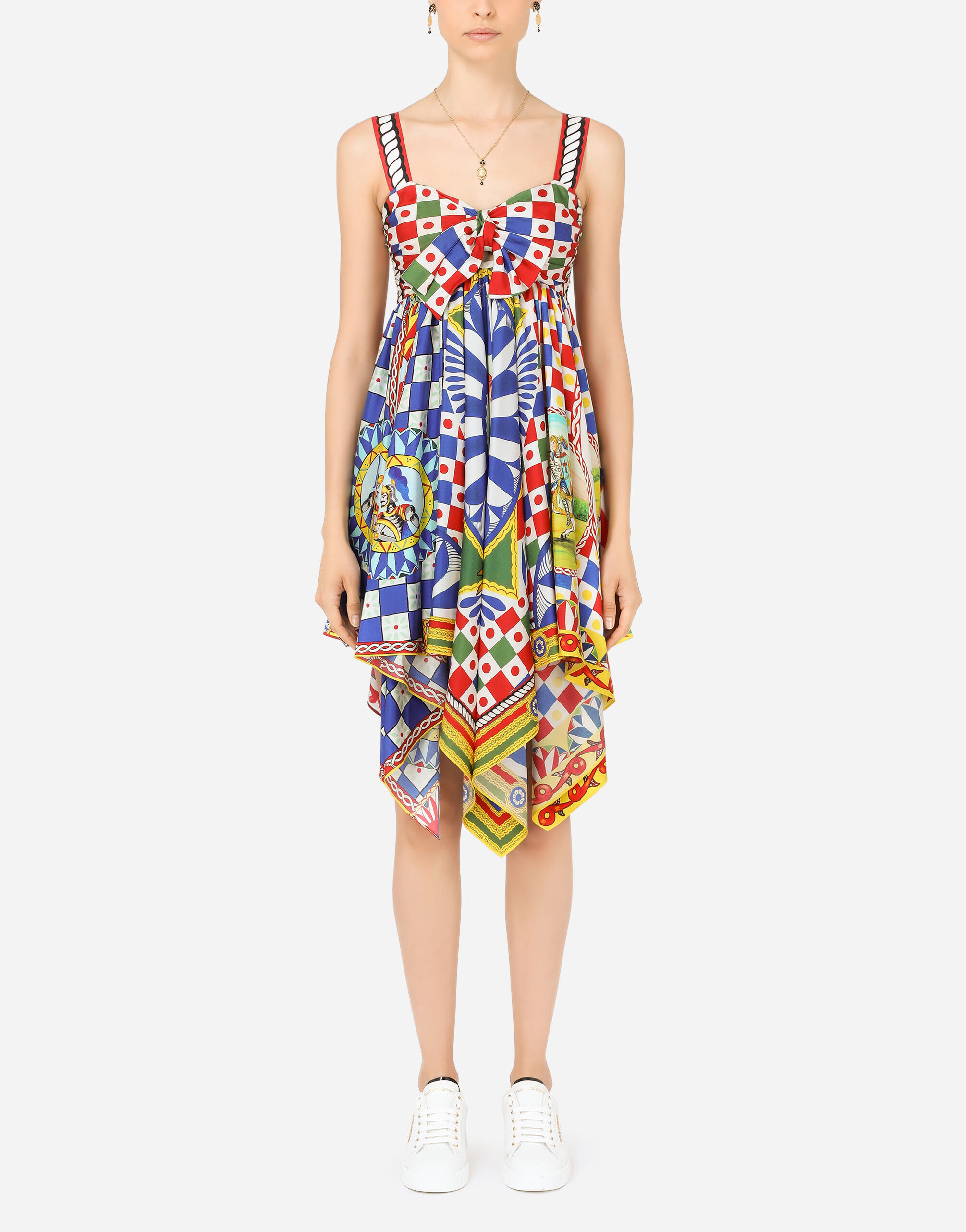 Dolce & Gabbana Short Carretto-print Twill Dress In Multicolor