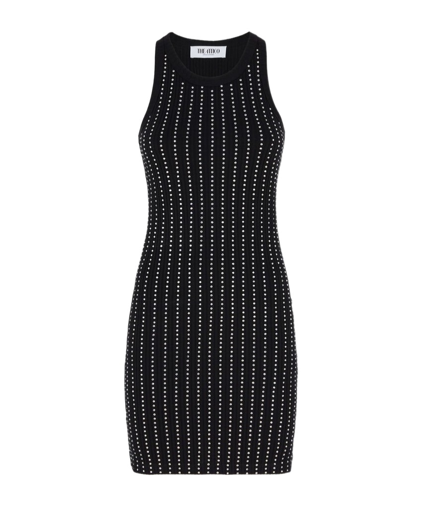 Attico Sleeveless Cotton Top Crystal Studs In Black