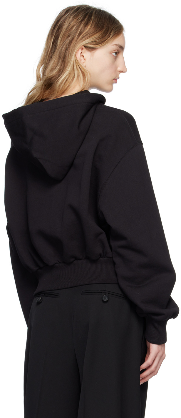 Versace Jeans Cropped Logo-print Cotton Hoodie In Black