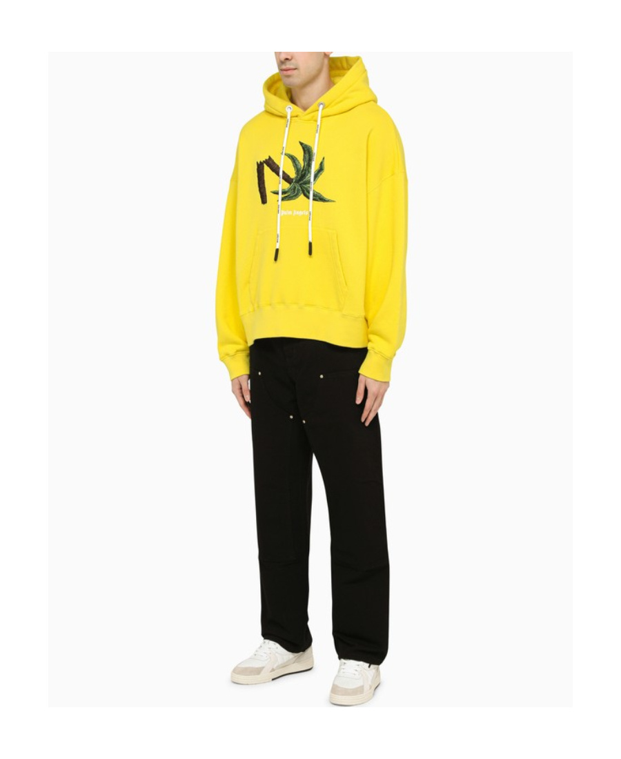 Palm Angels Broken Palm Embroidered Hooded Sweatshirt In Yellow