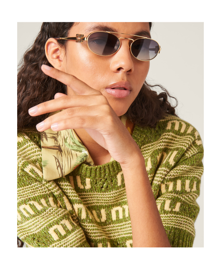 Miu Miu Logo-intarsia Striped Jumper In Green