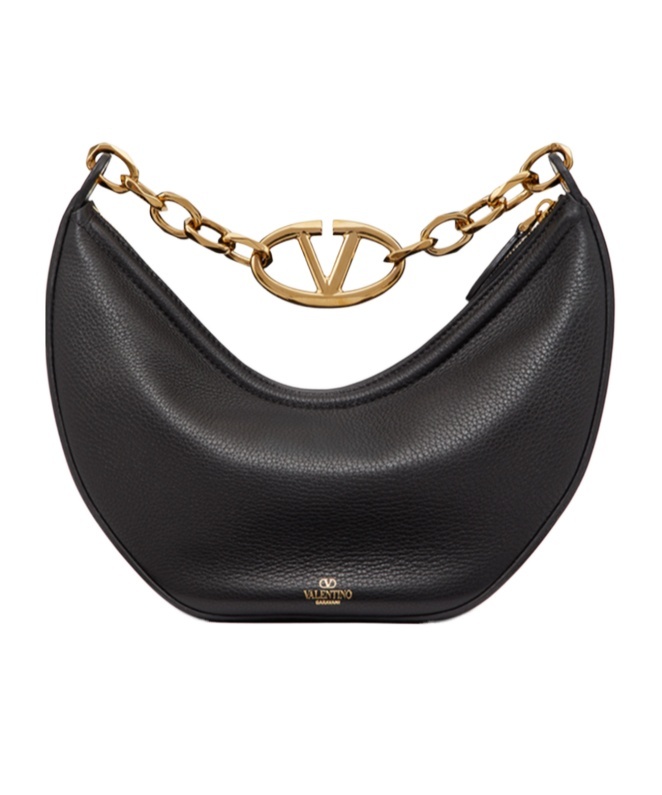 Valentino Small Vlogo Moon Leather Shoulder Bag In Black