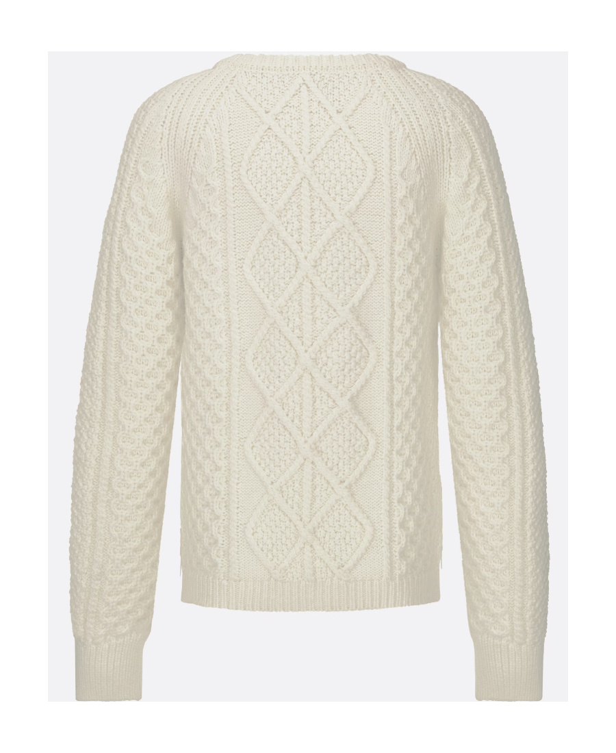 Dior Cable Knit Sweater With Ribbed Finish In White