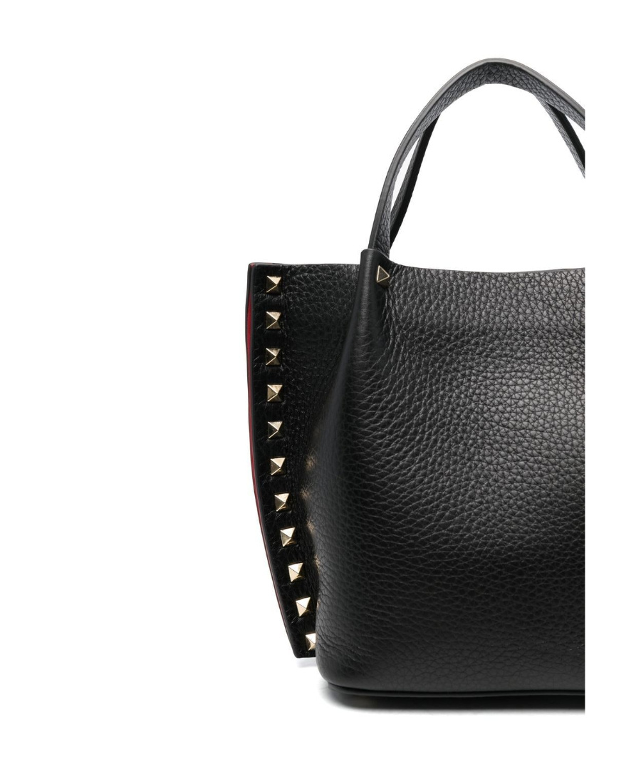 Valentino Powder Pink Studded Leather Tote In Black