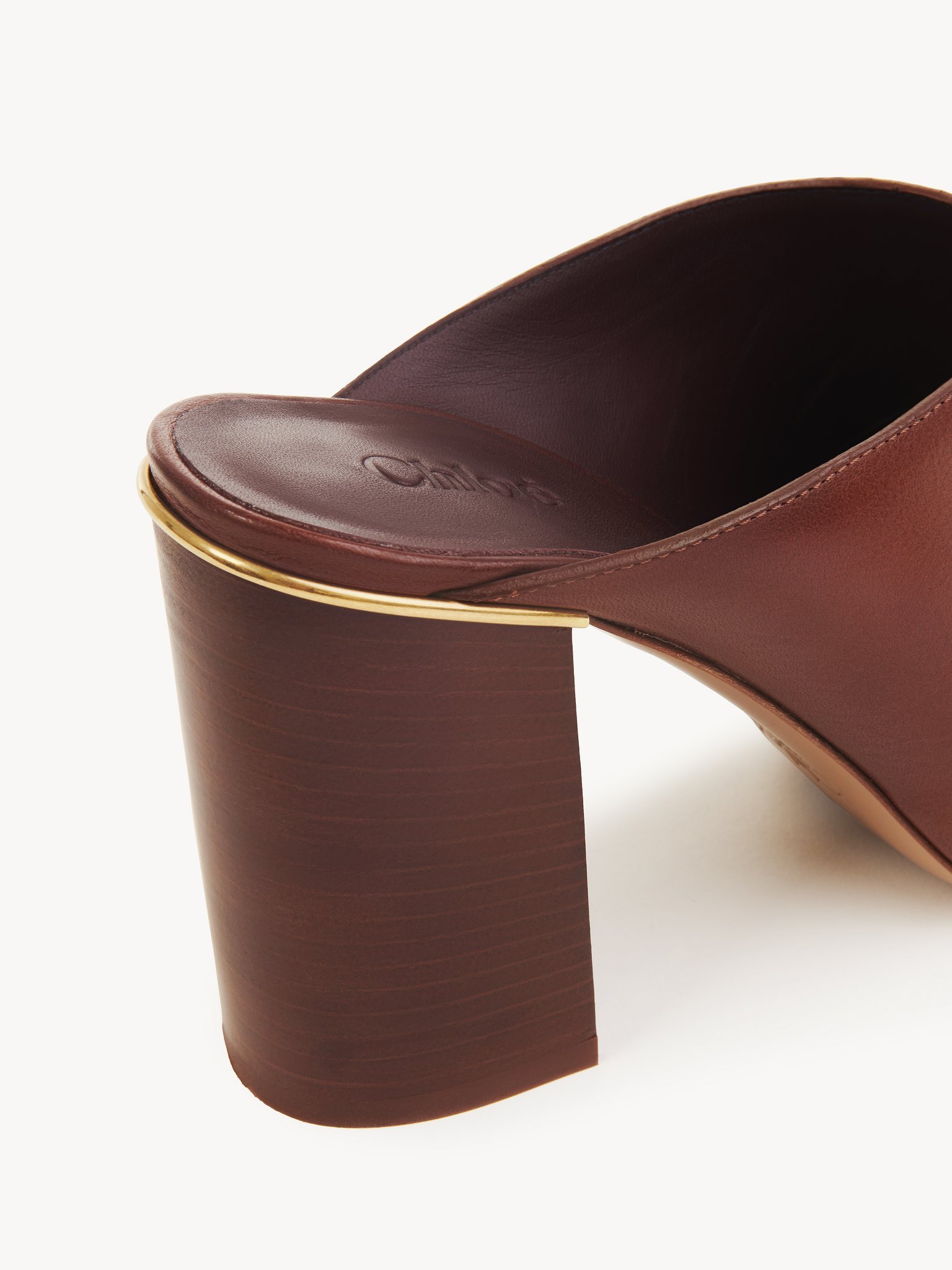 Chloé Ambre Calfskin Block-heel Mules In Brown