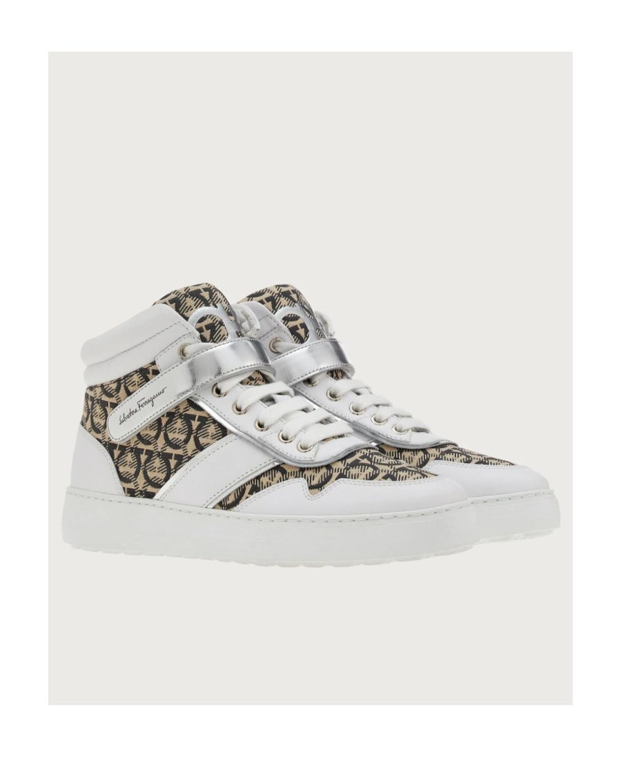 Ferragamo High Top Gancini Sneaker In White
