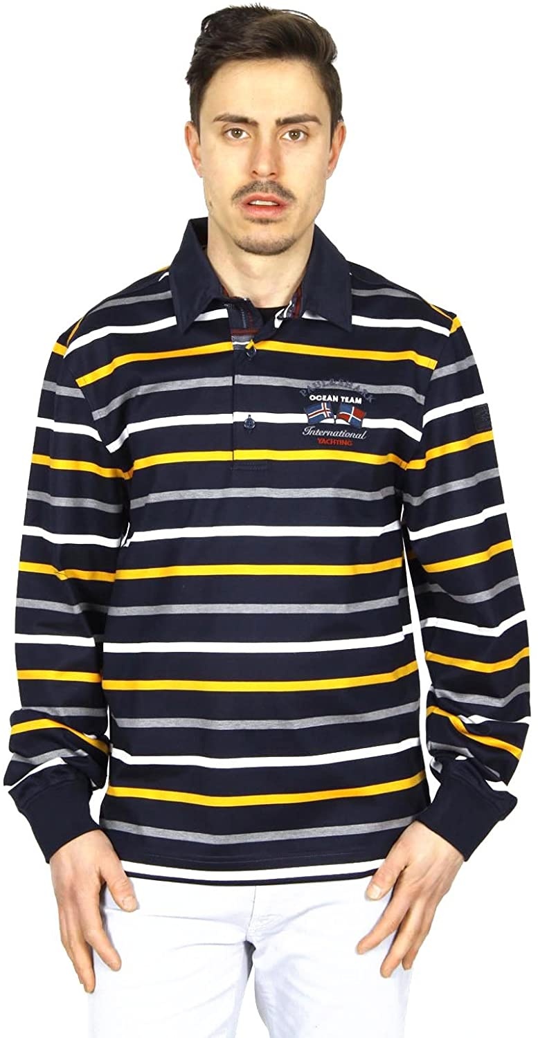 Paul & Shark Striped Long-sleeved Polo Shirt In Black