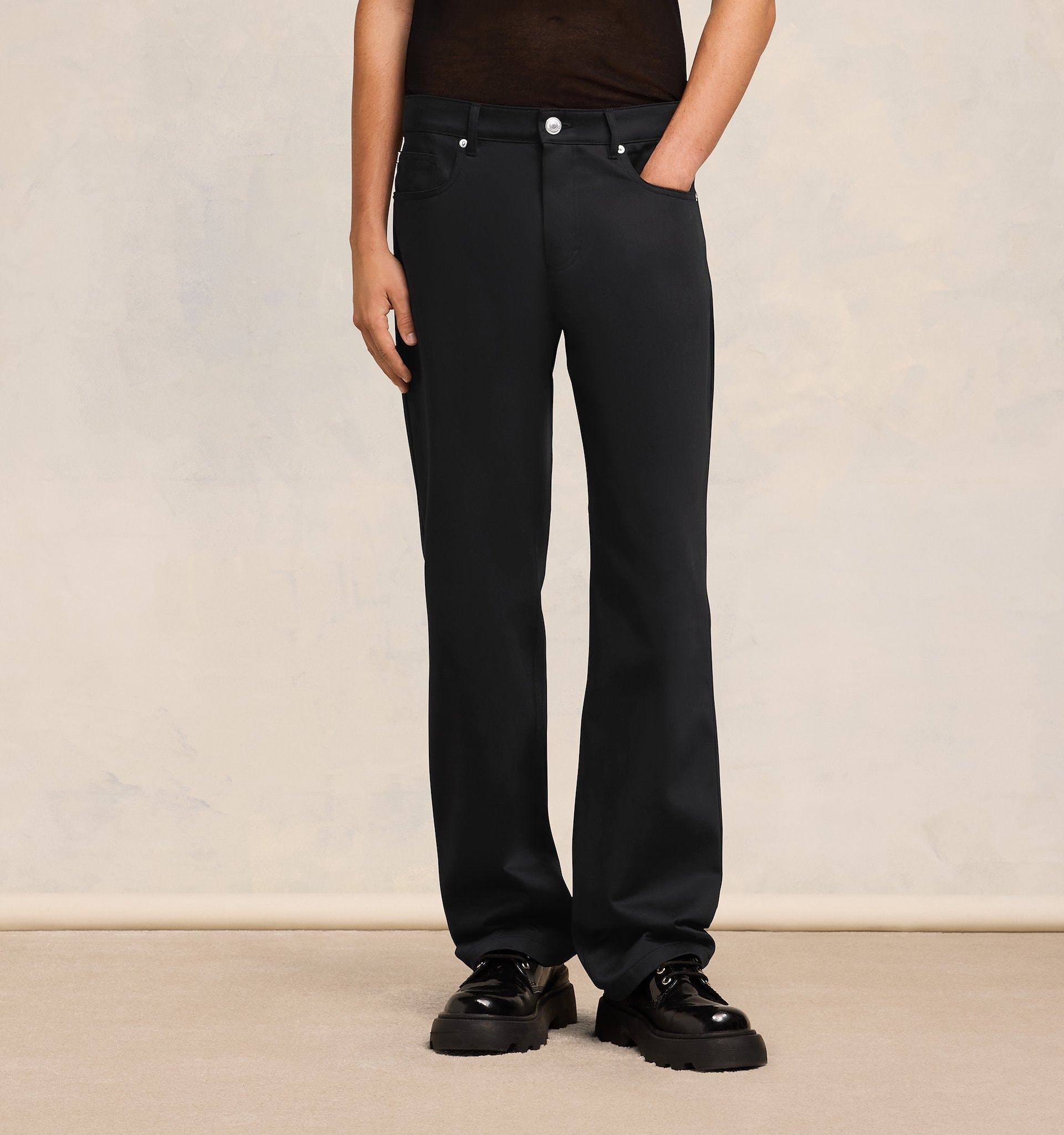 Shop Ami Alexandre Mattiussi Ami Logo Patch Straight Leg Trousers In Black