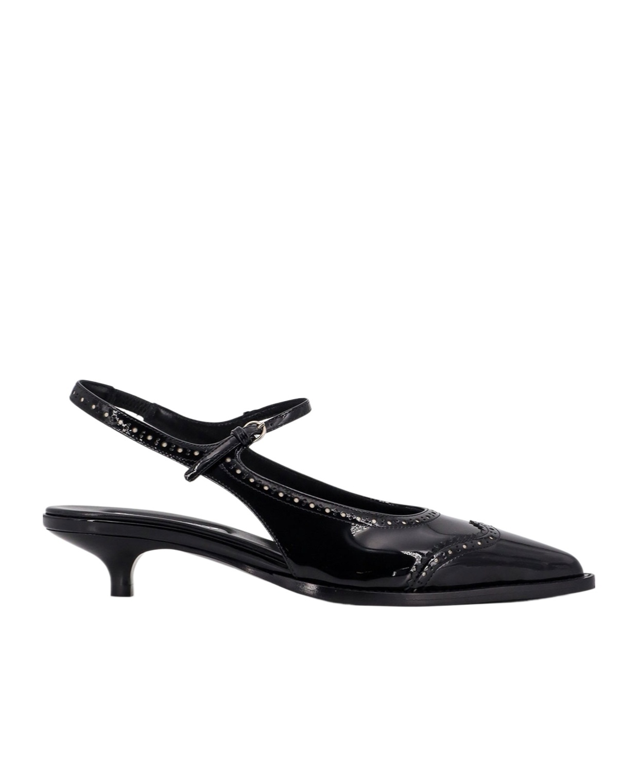 Miu Miu Women Leather Brogue Slingback T-strap Pumps In Black